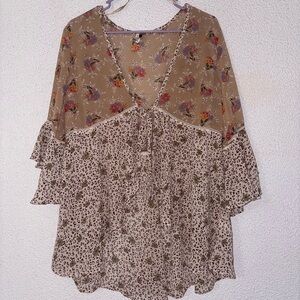 JODIFL Floral and Leopard Print Blouse